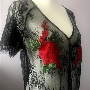 Contemporary  Sheer Lace Top/ with Embroidery